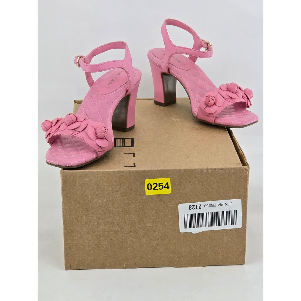 Anne Klein Yardley Sandals Womens 5.5 Pink Floral Block Heel - Excellent